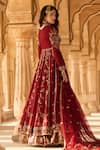 Lashkaraa_Maroon Georgette, Net, Satin Zari, Sequins Floral Embroidered Anarkali Set _Online_at_Aza_Fashions