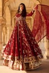 Buy_Lashkaraa_Maroon Georgette, Net, Satin Zari, Sequins Floral Embroidered Anarkali Set _Online_at_Aza_Fashions