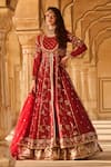 Buy_Lashkaraa_Maroon Georgette, Net, Satin Zari, Sequins Floral Embroidered Anarkali Set _at_Aza_Fashions