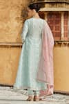 Lashkaraa_Pink Net, Organza Sequins, Embroidery, Zari V-neck Floral Angarkha Anarkali Set _Online_at_Aza_Fashions