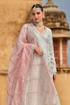 Shop_Lashkaraa_Pink Net, Organza Sequins, Embroidery, Zari V-neck Floral Angarkha Anarkali Set _Online_at_Aza_Fashions