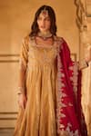 Buy_Lashkaraa_Yellow Tissue, Organza, Silk Sequins, Mirrors, Floral Embroidered Anarkali Set _Online_at_Aza_Fashions
