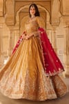 Lashkaraa_Yellow Tissue, Organza, Silk Sequins, Mirrors, Floral Embroidered Anarkali Set _Online_at_Aza_Fashions