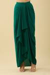 Aakaar_Green Solid Pleated Asymmetric Draped Skirt_Online_at_Aza_Fashions