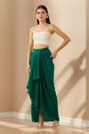 Buy_Aakaar_Green Solid Pleated Asymmetric Draped Skirt_at_Aza_Fashions