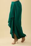 Aakaar_Green Solid Pleated Asymmetric Draped Skirt_at_Aza_Fashions