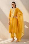 Buy Basanti - Kapde Aur Koffee Yellow Cotton, Chanderi Embroidery, Mirrors Split Abstract A-line Kurta Set at Aza Fashions Buy_Basanti - Kapde Aur Koffee_Yellow Cotton, Chanderi Embroidery, Mirrors Split Abstract A-line Kurta Set_at_Aza_Fashions