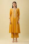 Buy Basanti - Kapde Aur Koffee Yellow Cotton, Chanderi Embroidery, Mirrors Split Abstract A-line Kurta Set Online at Aza Fashions Buy_Basanti - Kapde Aur Koffee_Yellow Cotton, Chanderi Embroidery, Mirrors Split Abstract A-line Kurta Set_Online_at_Aza_Fashions