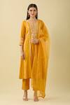 Buy Basanti - Kapde Aur Koffee Yellow Cotton, Chanderi Embroidery, Mirrors Split Abstract A-line Kurta Set Buy_Basanti - Kapde Aur Koffee_Yellow Cotton, Chanderi Embroidery, Mirrors Split Abstract A-line Kurta Set