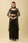 Basanti - Kapde Aur Koffee_Black Georgette Sequins, Tassels Round Neck Geometric Embroidered Sharara Set _at_Aza_Fashions
