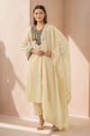 Buy_Ekavira_Ivory Embroidery Mirror Round A-line Kurta Set _at_Aza_Fashions