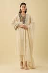 Ekavira_Ivory Embroidery Mirror Round A-line Kurta Set _at_Aza_Fashions