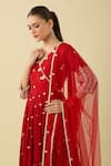 Shop Preevin Red Chiffon Embroidery, Beads V-neck Leaf Angarkha Kurta Set Online at Aza Fashions Shop_Preevin_Red Chiffon Embroidery, Beads V-neck Leaf Angarkha Kurta Set_Online_at_Aza_Fashions