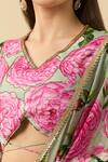 Shop_Sanam_Green Chiffon Zari Floral Bloom Print Ruffle Pre-draped Saree_Online_at_Aza_Fashions