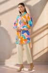 Buy_Sorbae_Multi Color Cotton Collared Abstract Print Asymmetric Shirt _at_Aza_Fashions