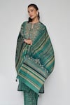 Buy_Anita Dongre_Green Embroidery Stripe Print Scarf _at_Aza_Fashions
