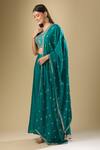 Samyukta Singhania_Blue Chiffon Sequins, Zari V-neck Floral Embroidered Blouse And Palazzo Set_Online_at_Aza_Fashions
