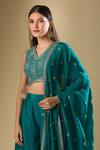 Shop_Samyukta Singhania_Blue Chiffon Sequins, Zari V-neck Floral Embroidered Blouse And Palazzo Set_Online_at_Aza_Fashions