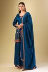 Samyukta Singhania_Blue Silk Sequins, Beads Round Neck Bahara Embroidered Kurta Sharara Set_Online_at_Aza_Fashions