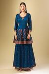 Shop_Samyukta Singhania_Blue Silk Sequins, Beads Round Neck Bahara Embroidered Kurta Sharara Set_Online_at_Aza_Fashions