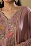 Shop Samyukta Singhania Pink Silk, Chiffon Sequins, Mirrors V-neck Embroidered Kurta Palazzo Set Online at Aza Fashions Shop_Samyukta Singhania_Pink Silk, Chiffon Sequins, Mirrors V-neck Embroidered Kurta Palazzo Set_Online_at_Aza_Fashions