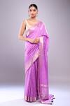 Buy_Samyukta Singhania_Purple Chanderi Saree With Unstitched Blouse Piece_at_Aza_Fashions