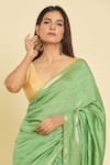 Samyukta Singhania_Green Striped Chanderi Saree With Unstitched Blouse Piece _Online_at_Aza_Fashions