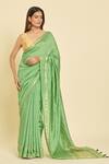 Shop_Samyukta Singhania_Green Striped Chanderi Saree With Unstitched Blouse Piece _Online_at_Aza_Fashions