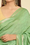 Samyukta Singhania_Green Striped Chanderi Saree With Unstitched Blouse Piece _at_Aza_Fashions