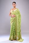 Naintara Bajaj_Green Cotton Embroidery Round Leaf Hand Block Print Saree With Running Blouse _Online_at_Aza_Fashions