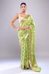 Buy_Naintara Bajaj_Green Cotton Embroidery Round Leaf Hand Block Print Saree With Running Blouse _at_Aza_Fashions
