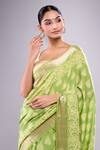 Naintara Bajaj_Green Cotton Embroidery Round Leaf Hand Block Print Saree With Running Blouse _at_Aza_Fashions