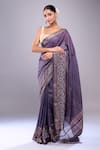 Naintara Bajaj_Navy Chanderi Embroidery Botanical Hem Saree With Unstitched Blouse Piece _Online_at_Aza_Fashions