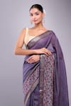 Shop_Naintara Bajaj_Navy Chanderi Embroidery Botanical Hem Saree With Unstitched Blouse Piece _Online_at_Aza_Fashions