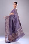 Shop_Naintara Bajaj_Navy Chanderi Embroidery Botanical Hem Saree With Unstitched Blouse Piece _at_Aza_Fashions