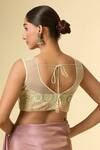 Shop_Samyukta Singhania_Green Floral Embroidered Padded Blouse _at_Aza_Fashions