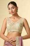 Samyukta Singhania_Green Floral Embroidered Padded Blouse _Online_at_Aza_Fashions