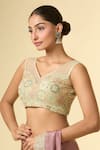Shop_Samyukta Singhania_Green Floral Embroidered Padded Blouse _Online_at_Aza_Fashions