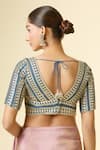 Shop_Samyukta Singhania_Blue Silk Embroidery V-neck Geometric Blouse _at_Aza_Fashions