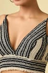 Samyukta Singhania_Black Cotton Plunge Neck Geometric Pattern Blouse _Online_at_Aza_Fashions