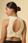 Shop_Samyukta Singhania_Off White Cotton Lace High Neck Embellished Blouse _at_Aza_Fashions