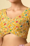 Samyukta Singhania_Yellow Silk Beads, Embroidery Floral Vine Print Blouse _Online_at_Aza_Fashions
