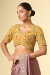 Shop_Samyukta Singhania_Yellow Silk Beads, Embroidery Floral Vine Print Blouse _Online_at_Aza_Fashions