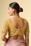 Shop_Samyukta Singhania_Yellow Silk Beads, Embroidery Floral Vine Print Blouse _at_Aza_Fashions