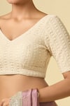Naintara Bajaj_Cream Lace V-neck Embellished V Blouse _Online_at_Aza_Fashions