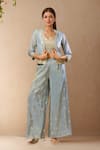 Buy_Samyukta Singhania_Blue Silk, Crepe Sequins, Zari, Embroidery, Mirrors Open Jacket And Palazzo Set_at_Aza_Fashions
