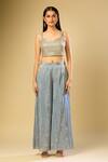 Samyukta Singhania_Blue Silk, Crepe Sequins, Zari, Embroidery, Mirrors Open Jacket And Palazzo Set_Online_at_Aza_Fashions