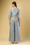 Shop_Samyukta Singhania_Blue Silk, Crepe Sequins, Zari, Embroidery, Mirrors Open Jacket And Palazzo Set_at_Aza_Fashions