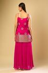 Shop_Samyukta Singhania_Pink Silk, Georgette Embroidery Scoop Neck Sequin Kurta Palazzo Set _at_Aza_Fashions