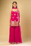 Shop_Samyukta Singhania_Pink Silk, Georgette Embroidery Scoop Neck Sequin Kurta Palazzo Set _Online_at_Aza_Fashions
